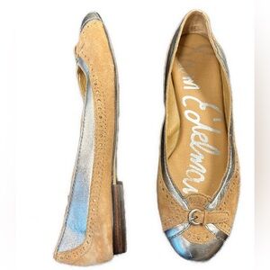 Sam Edelman Ballet Flats Sz 7 Silver Leather & Tan Suede Upper